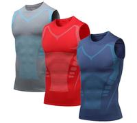 Mens Sleeveless Compression Shirt Slimming Body Shaper Crewneck Workout Tank Tops Tummy Control Undershirts Sport Gym Vest (3pc E,3XL)