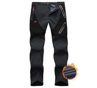 Mens Snow Ski Impermeabile Softshell Pantaloni Snowboard Outdoor Hiking Fleece Foderato Zip Bottom Leg-Dark Grey+Black-XL