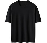 Mens Solid Color Breathable Moisture-Wicking Shirt Summer Casual Lightweight Crew Neck Top(Black,L)