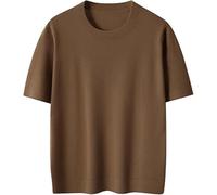 Mens Solid Color Breathable Moisture-Wicking Shirt Summer Casual Lightweight Crew Neck Top(Brown,XXL)