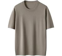 Mens Solid Color Breathable Moisture-Wicking Shirt Summer Casual Lightweight Crew Neck Top(Khaki,L)
