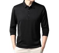 Men's Solid Color Comfortable Polo Shirt Breathable Business Casual Long Sleeve Top(Black,M)