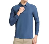 Mens Solid Color Long Sleeve Golf Polo Shirt Spring Lightweight Breathable Business Casual Top(Blue,3XL)
