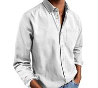 Mens Solid Oxford Shirt Long Sleeve Button Down Shirts with Pocket,Casual Basic Collar Dress Shirt,Untucked Regular Fit Shirt (IT, Testo, XXL, Regular, Regular, White)