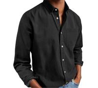 Mens Solid Oxford Shirt Long Sleeve Button Down Shirts with Pocket,Casual Basic Collar Dress Shirt,Untucked Regular Fit Shirt (IT, Testo, XXL, Regular, Regular, Black)