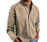 Mens Solid Oxford Shirt Long Sleeve Button Down Shirts with Pocket,Casual Basic Collar Dress Shirt,Untucked Regular Fit Shirt (IT, Testo, XL, Regular, Regular, Khaki)