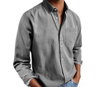 Mens Solid Oxford Shirt Long Sleeve Button Down Shirts with Pocket,Casual Basic Collar Dress Shirt,Untucked Regular Fit Shirt (IT, Testo, XXL, Regular, Regular, Gray)