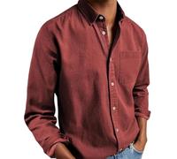 Mens Solid Oxford Shirt Long Sleeve Button Down Shirts with Pocket,Casual Basic Collar Dress Shirt,Untucked Regular Fit Shirt (IT, Testo, S, Regular, Regular, Red)