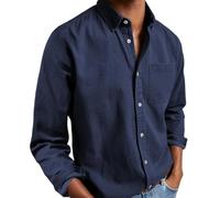 Mens Solid Oxford Shirt Long Sleeve Button Down Shirts with Pocket,Casual Basic Collar Dress Shirt,Untucked Regular Fit Shirt (IT, Testo, L, Regular, Regular, Navy Blue)