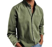 Mens Solid Oxford Shirt Long Sleeve Button Down Shirts with Pocket,Casual Basic Collar Dress Shirt,Untucked Regular Fit Shirt (IT, Testo, XXL, Regular, Regular, Green)
