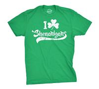 Mens St Patricks Day Shirt - Funny Irish I Clover Shenanigans Tee, Lucky Clover Graphic T Shirt, Soft Cotton Green Shamrock Outfit for Pub Crawls And Holiday Parties - Green - S