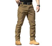 Mens Stretch Cargo Trousers Softshell Work Pants Slim Fit Outdoor Utility Bottoms Durable Lightweight Abrasion Resistant Hiking Walking Travel Tactical Everyday Wear, 04-Brown, M