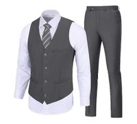 Mens Suit Slim Fit Abiti per Gli Uomini 2 Pezzi Tuxedo Vest Pantaloni Set Matrimonio Prom Gilet & Pantaloni, Grigio Scuro, XS