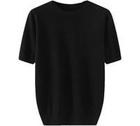 Mens Summer Breathable Shirt Fashionable Solid Color Lightweight Crew Neck Tee for Vacation(Black,S)