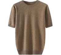 Mens Summer Breathable Shirt Fashionable Solid Color Lightweight Crew Neck Tee for Vacation(Brown Gray,XL)