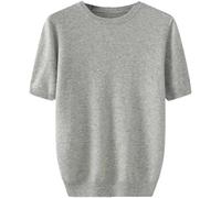 Mens Summer Breathable Shirt Fashionable Solid Color Lightweight Crew Neck Tee for Vacation(Light Gray,L)