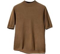 Mens Summer Casual Breathable Polo Shirt Lightweight Solid Color Crew Neck Tee for Beach(Amarillo,L)