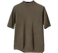Mens Summer Casual Breathable Polo Shirt Lightweight Solid Color Crew Neck Tee for Beach(Brown,S)