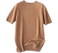 Mens Summer Solid Color Crew Neck Polo Shirt Breathable Lightweight Loose Tee for Daily Wear(Brown,L)