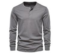 Mens Three Button Henley Shirt Long Sleeve Solid Color Layering Top (Dark Gray,4XL)