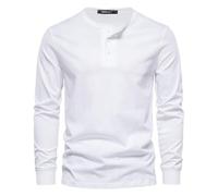 Mens Three Button Henley Shirt Long Sleeve Solid Color Layering Top (White,4XL)