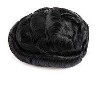 Men's Toupee Protesi capillare maschile con capelli umani indiani, sistema di capelli su tutta la pelle, senza nodi, parrucchino da uomo(Jet Black,7x10)