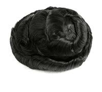 Men's Toupee Protesi capillare maschile con capelli umani indiani, sistema di capelli su tutta la pelle, senza nodi, parrucchino da uomo(Black,7x8)