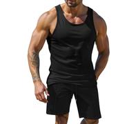 Mens Tute Shirt & Shorts 2Pcs Suit Activewear A Estate Uomo Spiaggia Stile Casual Gilet E Pantaloncini Set Due Pezzi Spiaggia Abbigliamento Outdoor, Nero , L