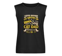 Men's Vest TankFashion Short Sleeve Tshirt Super Sexy Cat Dad Men's Sleeveless T Shirt Casual Tops Clothing Black L