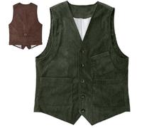 Men's Vintage Corduroy Waistcoats Sleeveless Slim Fit Casual Classic Button Down V-Neck Waistcoat with Pockets (Green,XL)