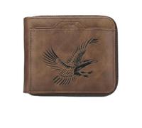 Men's Vintage Eagle Embossed Short Wallet, Zippered Slim Leather Wallet, Business Multi Card Slot Wallets, for Works & Daily Uses (Light Brown)