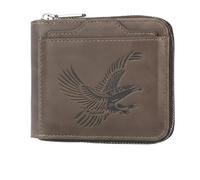 Men's Vintage Eagle Embossed Short Wallet, Zippered Slim Leather Wallet, Business Multi Card Slot Wallets, for Works & Daily Uses (Dark Brown)
