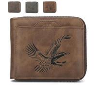 Men's Vintage Eagle Embossed Short Wallet, Zippered Slim Leather Wallet, Business Multi Card Slot Wallet, for Daily Use (Light Brown)