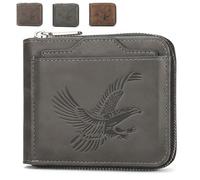 Men's Vintage Eagle Embossed Short Wallet, Zippered Slim Leather Wallet, Business Multi Card Slot Wallet, for Daily Use (Black)