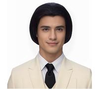 Mens Vintage Vincent Vega Costume Parrucca Ispirato da Pulp Fiction Parrucca Cosplay Corto Diritto Nero Costume Party Parrucca