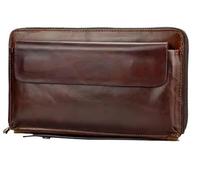 Men's Wallet Long Top Layer Cowhide Clutch Bag Double Zip Money Clip Coin Wallet For Men's(Coffee 2)