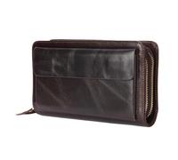 Men's Wallet Long Top Layer Cowhide Clutch Bag Double Zip Money Clip Coin Wallet For Men's(Coffee)