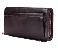 Men's Wallet Long Top Layer Cowhide Clutch Bag Double Zip Money Clip Coin Wallet For Men's(Dark Brown)