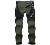 Men's Waterproof Softshell Fleece Lined Outdoor Walking Trousers Warm Thicken Padded Hiking Ski Pants with Zip Pockets-Military Green+Black-2XL