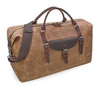 Men's Weekend Travel Bag Waterproof Canvas Shoulder for Retro Leather Unisex Large Camping Bag for Overnight Brown