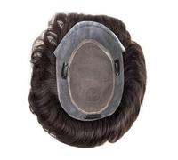 Mens Wig Clip di ricambio for parrucche maschili, toupet for uomo in capelli umani, parte superiore in pizzo francese con PU intorno ai capelli Toupee for Men(2#,6x8)