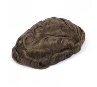 Mens Wig Parrucca da uomo in PU senza nodi, da 0,06-0,08 mm, resistente, in pelle sottile, con passante a V, for uomo, sistema di capelli umani traspiranti a 120 densità, onda da 30 mm Toupee for Men(