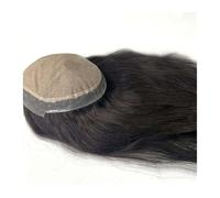 Mens Wig Parrucche lisce da 14-16 pollici, resistenti, in pelle PU, sistema di sostituzione dei capelli umani vergini, 7"x9", parrucche lisce, densità 120%, nero naturale Toupee for Men(14 inches)