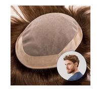 Mens Wig Sistema di capelli umani lisci da 6" con parte superiore mono fine e perimetro in PU, parrucchino da uomo, densità 120%, colore marrone, protesi for capelli maschili traspirante, parrucca da