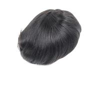 Mens Wig Toupet da uomo con base in seta, sistema di sostituzione dei capelli umani, parrucca nera naturale, capelli lisci Toupee for Men(15x28cm)