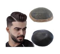 Mens Wig Toupet for uomo, sistema di sostituzione dei capelli umani, protesi for capelli, capelli neri naturali Toupee for Men(7"X10")