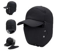 Mens Winter Windproof Warm Hat with Ear Flap,Thermal Fur Lined Hat,Unisex Cold Weather Warm Caps (black)
