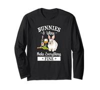 Mens Womens Girls Bunnies & Wine Fine Rabbit Lover Maglia a Manica