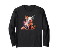 Mens Womens Girls Colorful Paint Splash Cute Show Pig Lover Maglia a Manica