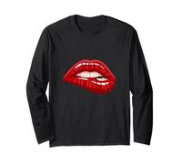 Men's Women's Graphic Tees - Red Biting Lips Short Sleeve Maglia a Manica
